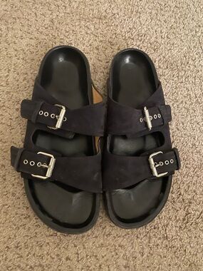 Isabel Marant Black Double-Buckle Slide Sandals